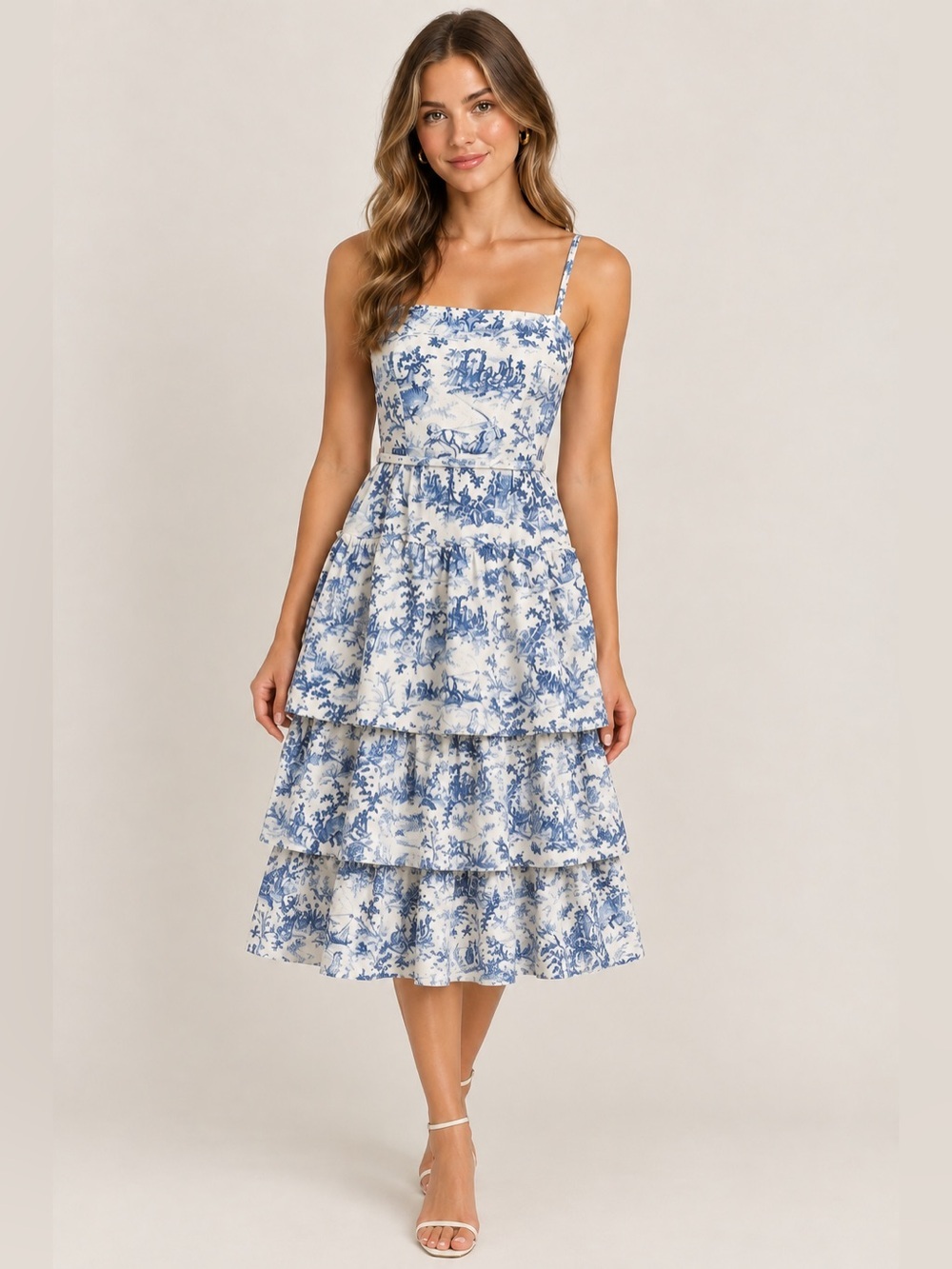 TCEC Women’s Tiered Ruffle Midi Dress Size M Pastoral Pattern Cottagecore